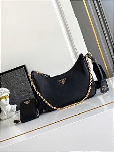 BOLSA PRADA CHAIN SHOULDER COURO PRETO