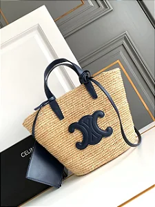 BOLSA CELINE PARIS MEDIUM SUPPLE PANIER IN RAFFIA AND CALFSKIN