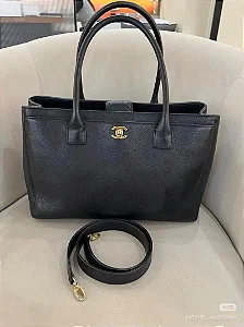 BOLSA CHANEL EXECUTIVE CERF TOTE BLACK LEATHER GOLD HARDWARE