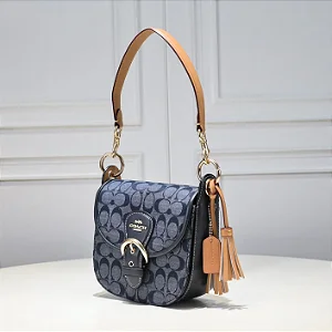 BOLSA COACH KLEO SADDLE EM SIGNATURE CHAMBRAY NAVY BLUE