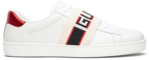 SAPATÊNIS GUCCI STRIPE LEATHER SNEAKER ' WHITE RED BLACK '