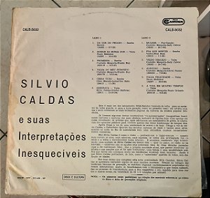 Disco de Vinil Silvio Caldas e suas Interpretações Inesquecíveis Interprete Silvio Caldas (1961) [usado]