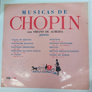 Disco de Vinil Musicas e Chopin com Oriano de Almeida - Pianista Interprete Oriano de Almeida [usado]