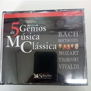 Cd 5 Gênios da Música Clásssica - 5 Cds / Seleções Interprete Bach, Bethoven, Mozart, Thaikovskye Vivaldi [usado]
