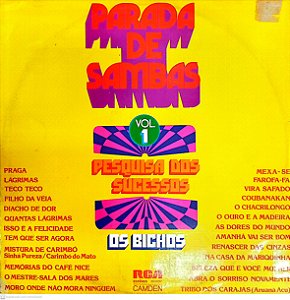 Disco de Vinil Parada de Sambas Vol.1 Interprete os Bichos (1975) [usado]