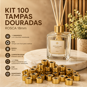Kit 100 Tampas Douradas Rosca 18mm