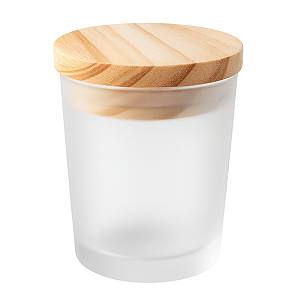 Copo/ Pote de Vidro Frost para Velas 60ml Com Tampa Madeira