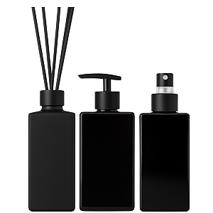 Kit Lavabo Square Preto 350ml + Tampa Luxo + Varetas 25cm + Válvula Spray 28mm Preta