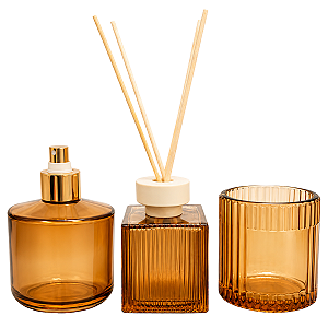 Kit Aromatizador de Ambiente Luxo Frasco Âmbar Completo com Varetas Difusoras