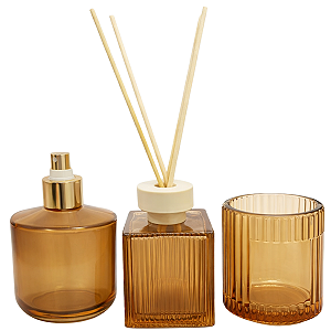 Kit Aromatizador de Ambiente Luxo Frasco Âmbar Completo com Varetas Difusoras