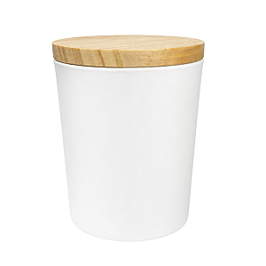 Copo/Pote Vidro Cilíndrico Branco Vela Tampa Madeira 210ml