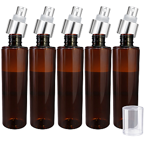 Kit Frasco Pet Âmbar 200ml Body Splash Com Válvula Spray Prata Semi Luxo Rosca 24/410