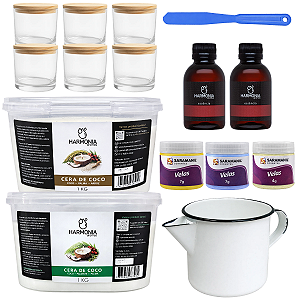 Kit Completo para Fazer Velas Aromáticas Artesanais com Potes Patê, Essências e Cera Vegetal