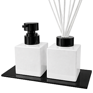 Kit Aromatizante Lavabo Super Luxo com Bandeja Preta Difusor de Ambiente Decorativo