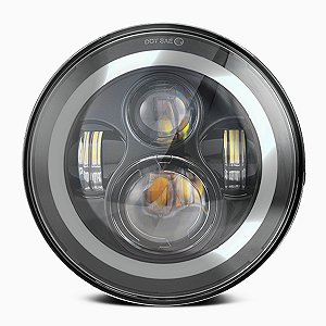 PAR FAROL LED 7 POLEGADAS ANGEL EYES DRL E SETA 60W VO6 1ª geração