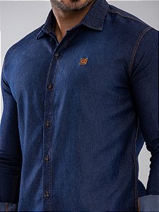 CAMISA JEANS ESCURO MASCULINA SLIM FIT