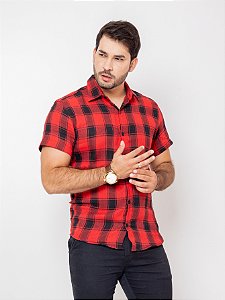 Camisa Masculina Xadrez Slim Fit Manga Curta