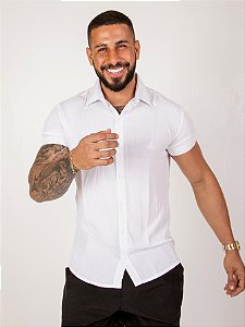 CAMISA LINHO MASCULINA MANGA CURTA SLIM FIT VARIAS CORES