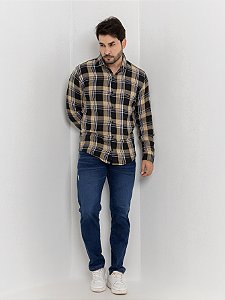 Camisa Masculina Xadrez Slim Fit Manga Longa
