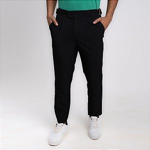 Calça Alfaiataria Premium com pregas Ajustável Masculina Social - Preta