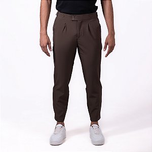 Calça Alfaiataria Premium com pregas Ajustável Masculina Social - Marrom