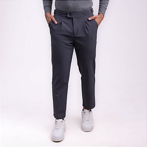 Calça Alfaiataria Premium com pregas Ajustável Masculina Social - Cinza