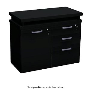 Armário Baixo Misto Com Extensão 1 Prateleira 3 Gavetas 90Lx45Px73,5A Preto - Mileto 601407