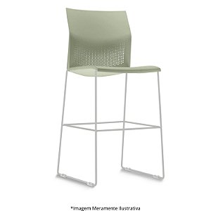Banqueta Alta Plug Assento e Encosto Almond Green Estrutura Cinza Bancock 400504