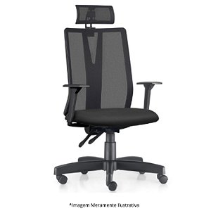 Cadeira Presidente Plus C/ Apoio De Cabeça Backsystem Base Metal C/ Capa PT Braço Reg Altura Assento Crepe PT 400202