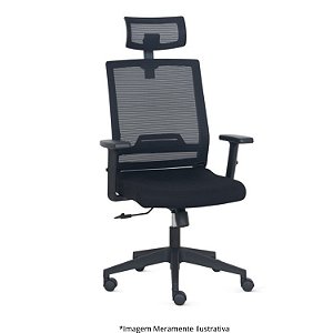 Cadeira Presidente Voltage Mec Relax Base Piramidal Tela PT C/ Lombar Enc Cabeça Ass Poliéster PT Braço Reg Alt 403101