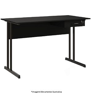 Mesa Secretária Prática Pé Metálico C/ Gaveteiro 1 Gaveta 15MM 120Lx60Px74,5A PT/PT ESP-650502