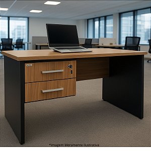 Mesa de Escritório com 2 Gavetas Pé Painel 120Lx60Px75A Ameixa com Preto - Veneza 650208
