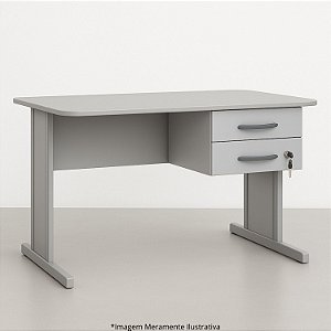 Mesa de Escritório Com 2 Gavetas Pé Painel 121,5Lx61,5Px75A Cinza - Prática 650513
