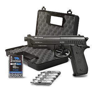 Pistola PT92 Full Metal - Airgun - Kit completo com Maleta + 5 Cartuchos de Co2 + 300 Esferas de 4,5mm + Chave Allen + Manual e Nota Fiscal + Brinde