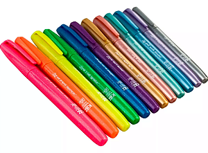Marca Texto Glitter  12 Cores Ponta Chanfrada