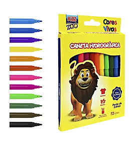 Canetinha Hidrográfica  Escolar 12 Cores Vivas Voltas Aulas  - KAZ Zoo