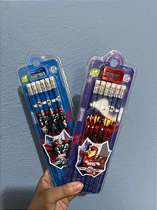 Kit 12 Lápis 2B c/ Apontador Herois da Marvel Thor Homem de Ferro