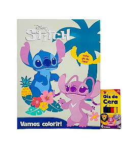 Livro P/ Colorir Stitch C/ Giz de Cera 27,5cm em Papel