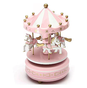 Carrossel Musical Caixinha Música Cavalinhos Bebê Quarto (Rosa)
