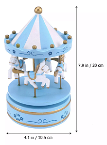 Carrossel Musical Caixinha Música Cavalinhos Bebê Quarto (Azul)