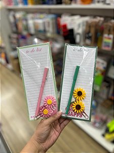 Bloco de Notas com Caneta e Clips Kit Anotações Primavera - FOFY