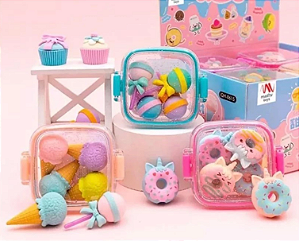 Kit com 4 Borrachinhas Fofas Material Escolar Kawaii - Unidade