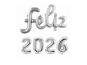 Kit 5 Balão Metalizado Feliz 2026 40cm 16 polegada 43cm Prata Balões