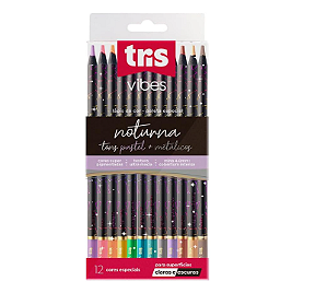Lapis Cor Tris Vibes Noturno 12 Pastel + Cores Metal