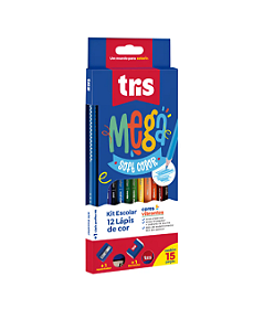 Lápis Cor Mega Soft 12 Cores 1 Lápis + Apontador + Borracha - Tris