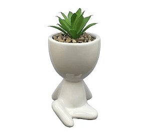 Vaso Robert Bob Sentado Decorativo Cerâmica Planta Branco