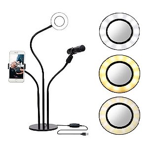 Ring Light + Suporte Pedestal P/ Microfone + Suporte Celular