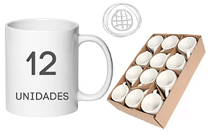 Kit C/12 Canecas para Sublimação de Cerâmica Branca Importada Classe AAA - Mundi Globinho