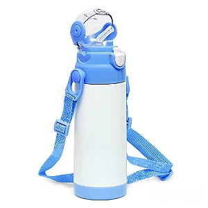 Garrafa Térmica para Sublimação em Aço Inox com Parede Dupla Infantil Tampa Azul - 350ml