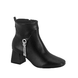 Bota Vizzano Cano Curto Bico Quadrado Salto Bloco Detalhe cordão Cristal